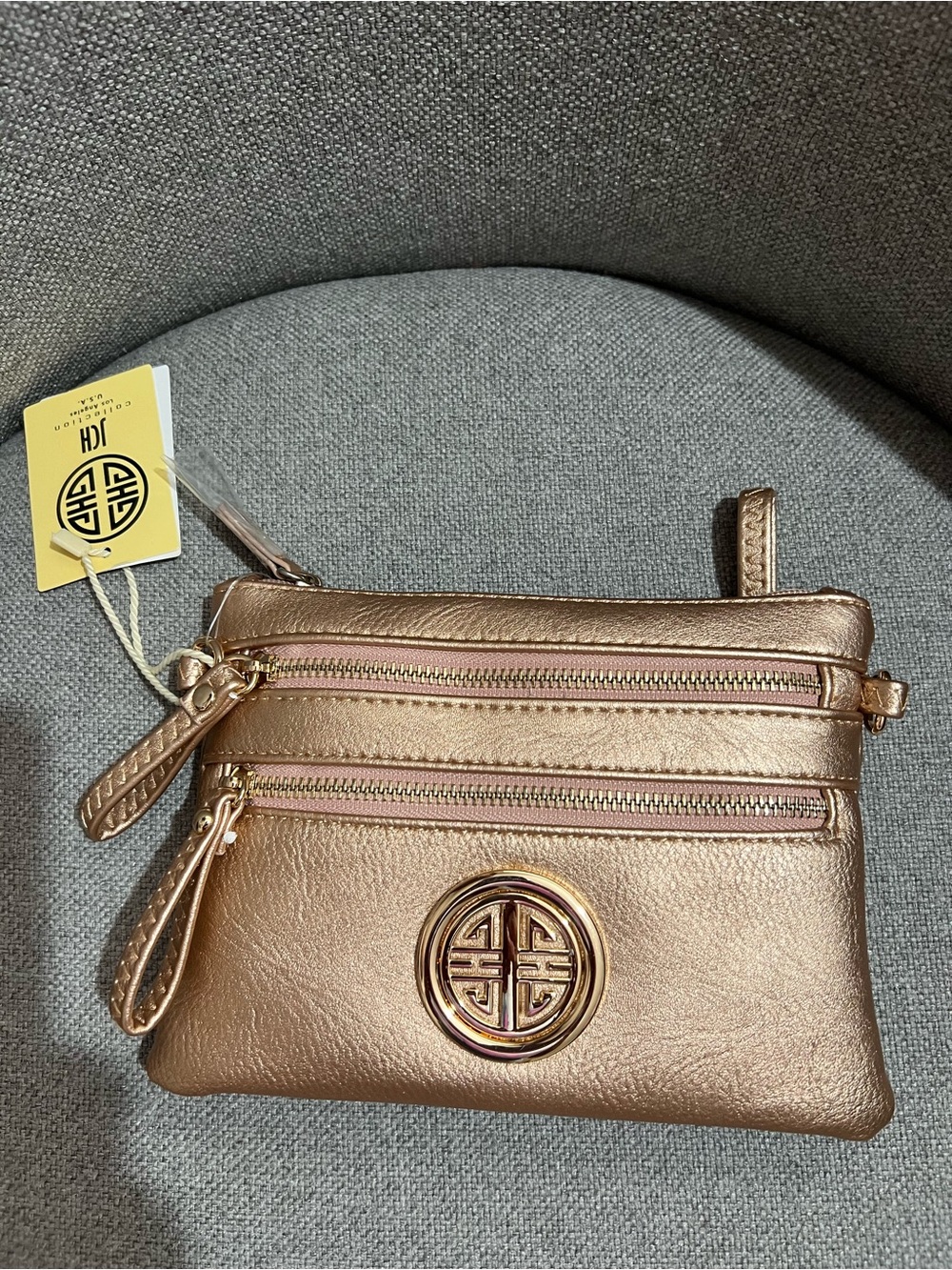 Metallic Rose Gold Crossbody Wristlet Bag - Picture 4 of 5